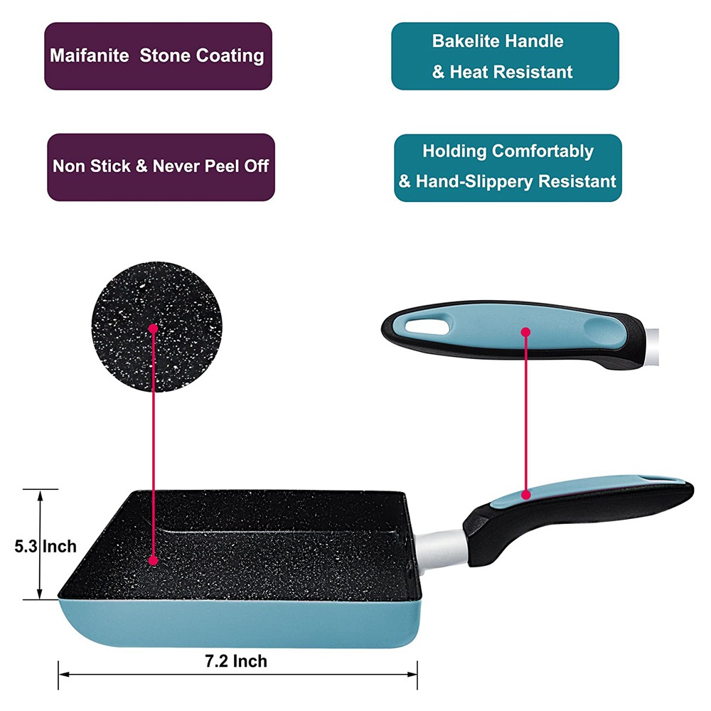 Chảo Chiên Trứng Hình Chữ Nhật Bằng Thép Không Gỉ Chống Dính Nhiều Màu