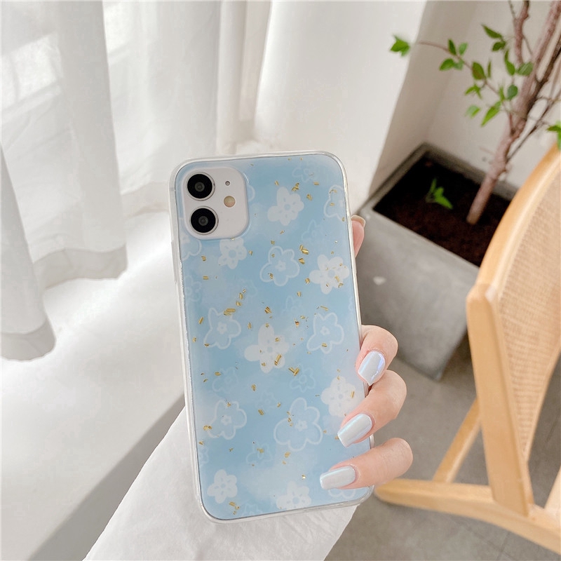 Ốp điện thoại mềm hình hoa màu nước xanh dương cho iPhone 12 mini Pro Max SE 2020 11 11Pro 11ProMax 6 6s 7 8 Plus X Xs XR XsMax