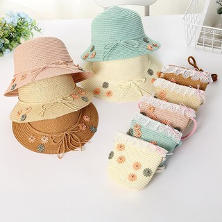 Set mũ cói đính hoa + túi xách cói đi biển thời trang cho bé gái