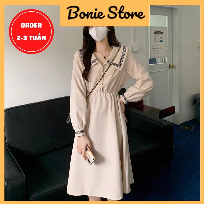 Đầm Váy Dài Tiểu Thư Bo Chun Eo Phong Cách Cổ Điển Thời Trang Thu Đông