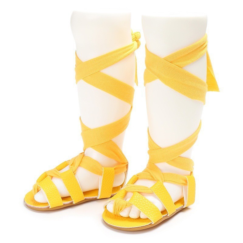 Giày sandal cột dây màu trơn dễ thương cho bé gái