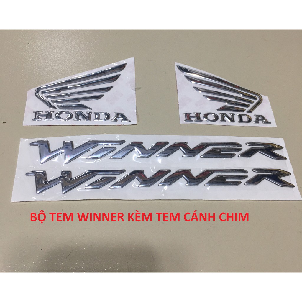 Bộ tem WINNER và Cánh chim chữ nổi màu bạc, chất liệu xi bóng