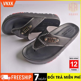 Dép kẹp nam da bò thật cao cấp kiểu dáng đẹp màu đen đế cao su quai kẹp xỏ ngón hàng chính hãng