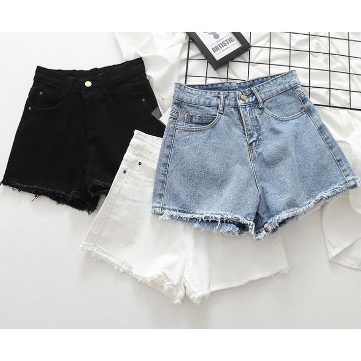 QUẦN SHORT JEAN NỮ RÁCH TRƯỚC ĐEN - TRẮNG 0025