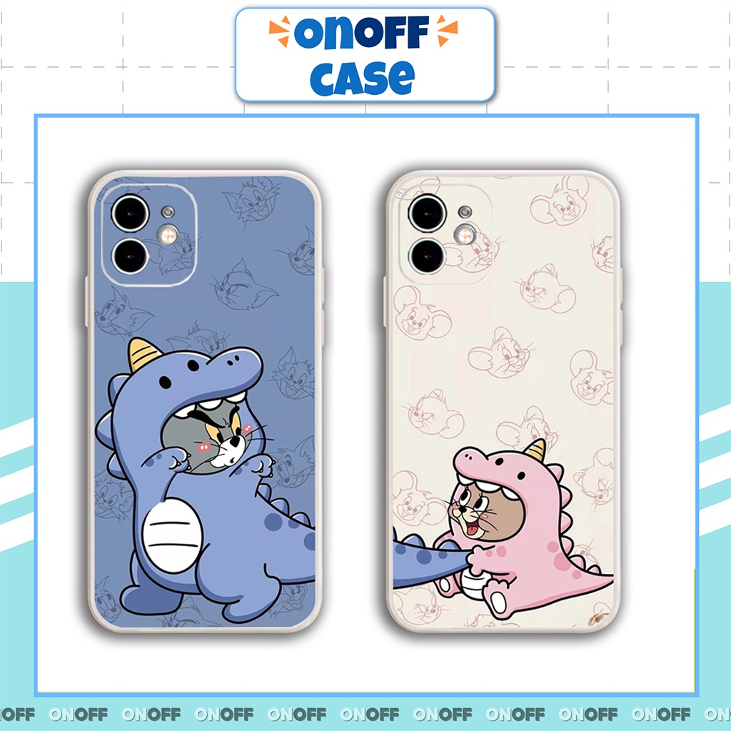 Ốp Lưng Iphone Cạnh Vuông Tôm Và Jerry Khủng Long , BVC Iph6/6plus/6s/6splus/7/7plus/8/8plus/x/xs/11/12/pro/13/promax