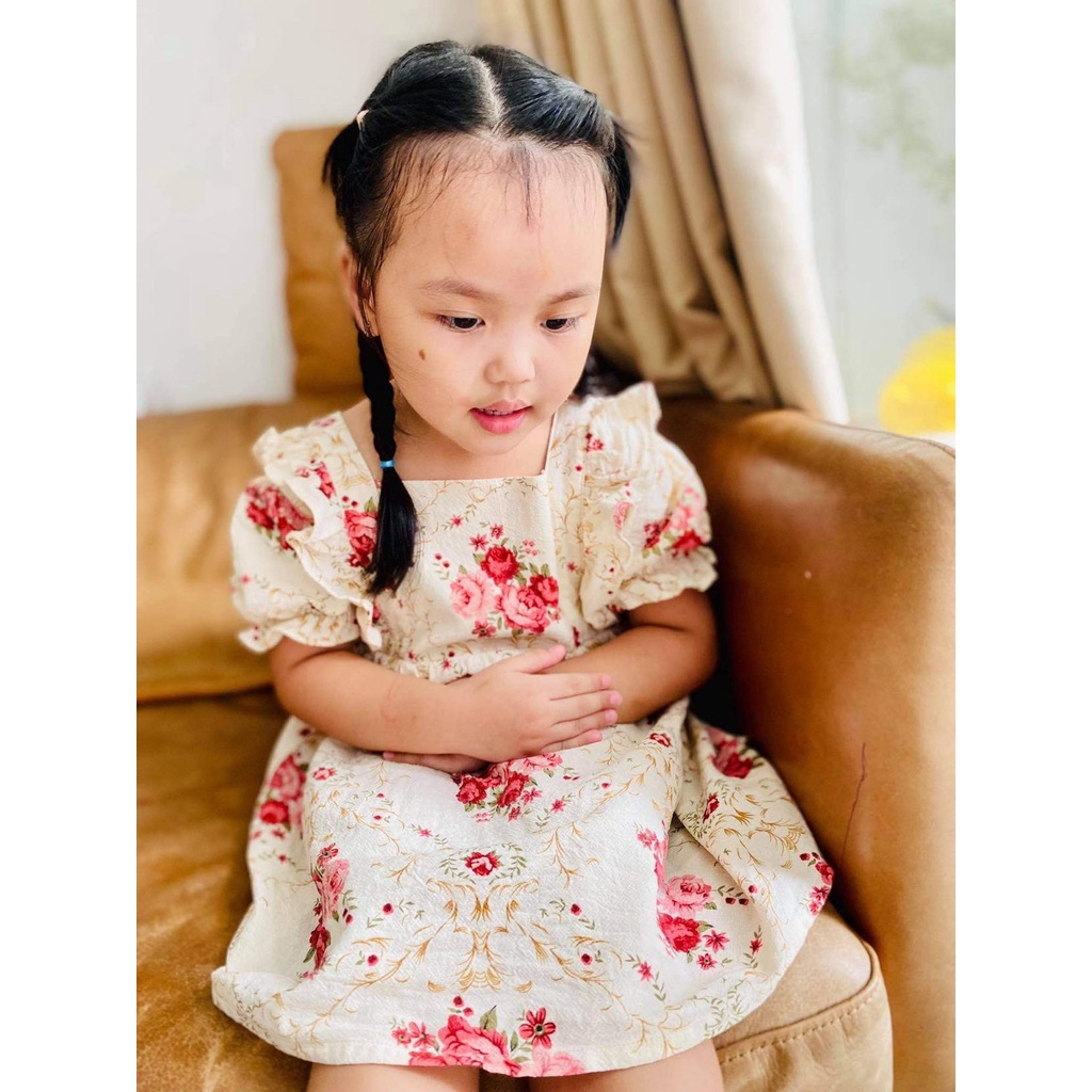 Đầm Bé Gái/Váy Bé Gái Họa Tiết Hoa Hồng Xinh Xắn Chất Cotton Thoáng Mát - ROSSIE DRESS - DRC008 - SAOLA KIDS CLOTHING