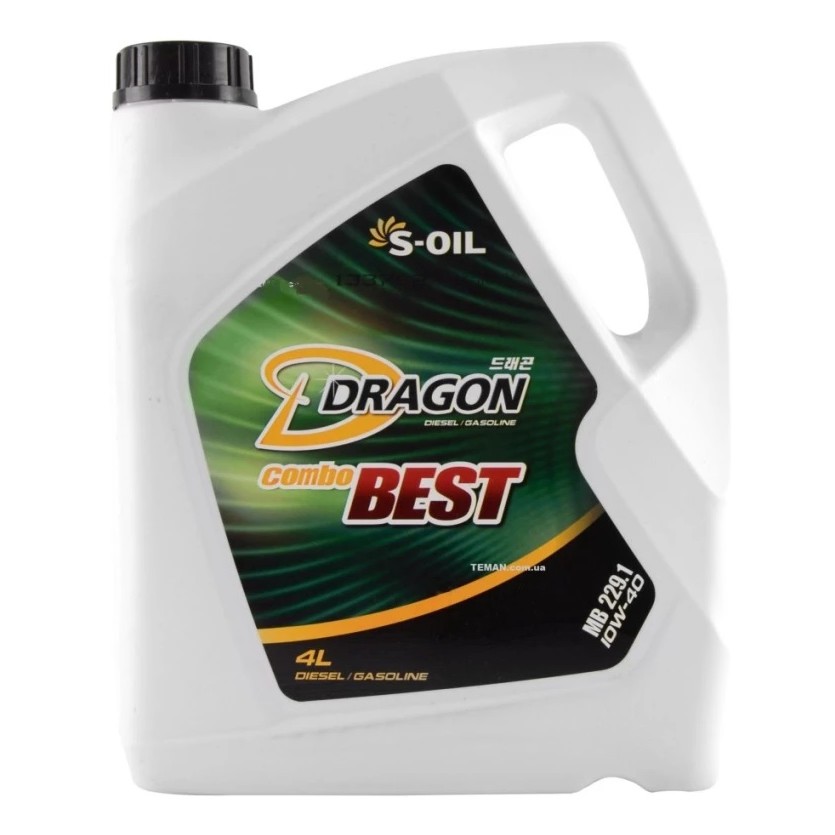 Dầu nhớt dành cho xe ô tô chạy máy xăng hoặc dầu S-oil Dragon Combo Best 10W-40 API CI-4/SL 4L (Hàn Quốc)