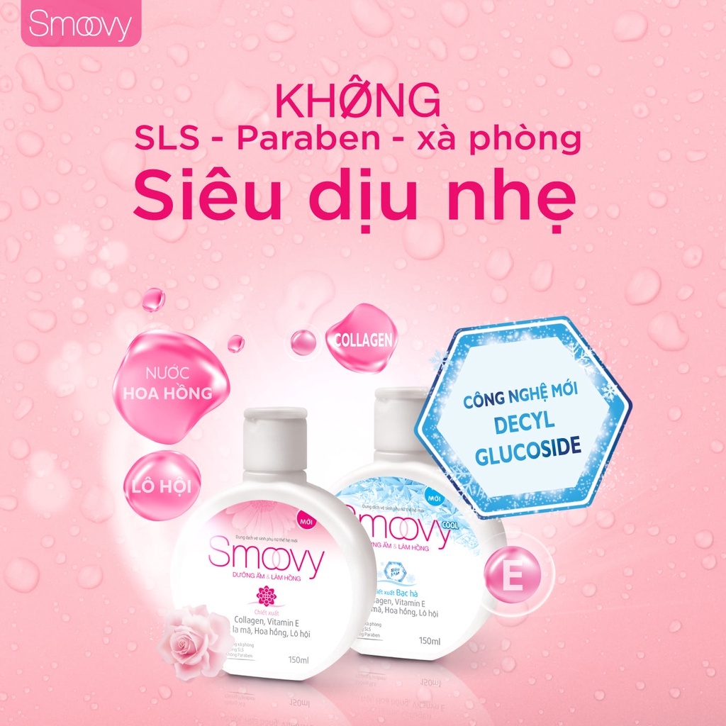 Dung dịch vệ sinh phụ nữ Smoovy, Smoovy Cool ✅ Hàng Chính Hãng 100% - Làm sạch vùng kín, làm hồng và se khít vùng kín