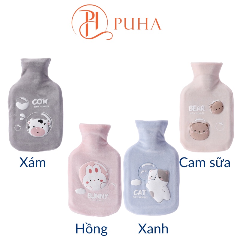 [Mã BMINCU50 giảm 50K đơn 250K] Túi chườm nóng đau bụng kinh Puha 1000ml sưởi ấm giữ nhiệt giảm đau bụng cho bạn nữ