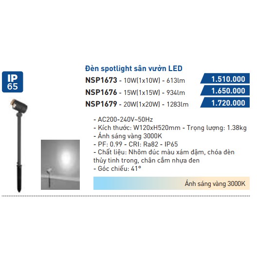Đèn Spotlight Sân Vườn LED Nanoco - NSP1673 (10W), NSP1676 (15W), NSP1679 (20W)