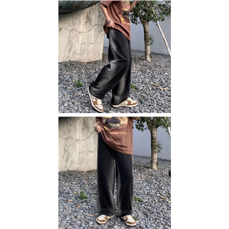 Quần Jeans Dài Ống Rộng Phong Cách Retro Đường Phố Cho Nam