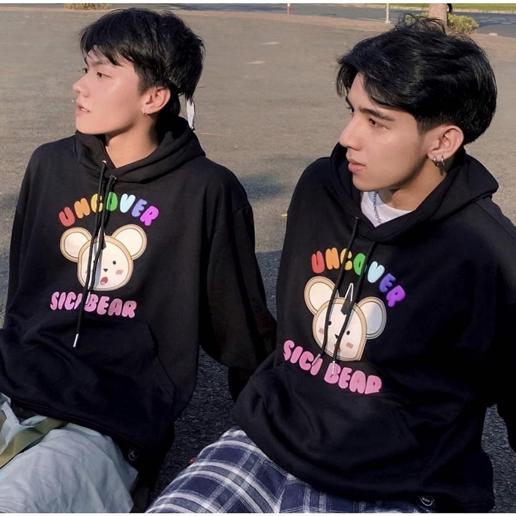 Áo hoodie Uncover SiCi Gấu Full Tag Trắng Đen