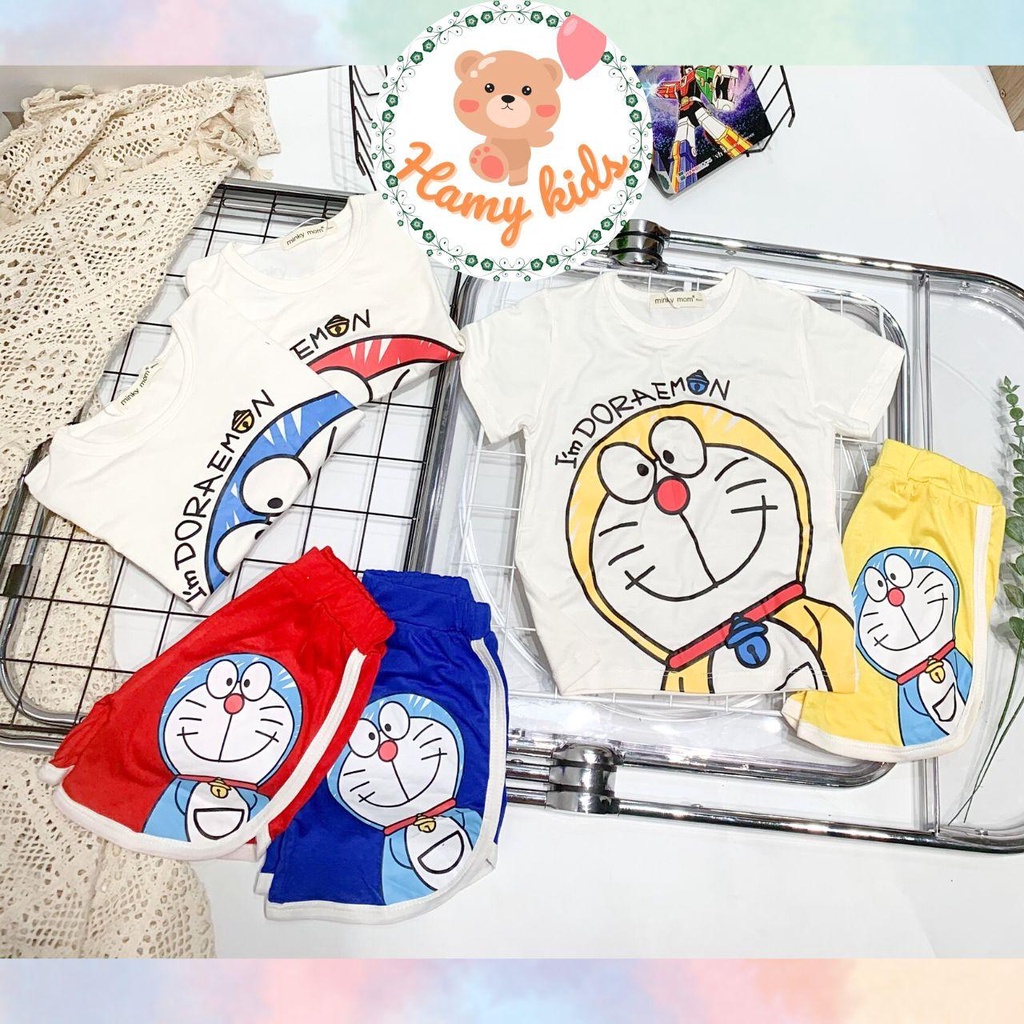 Bộ Minky Mom Chính Hãng Bé Trai Bé Gái Vải Thun Lạnh Tay Ngắn Hình Đô Rê Mon Cho Bé Từ 0-5 Tuổi Dưới 20kg-Hamykids