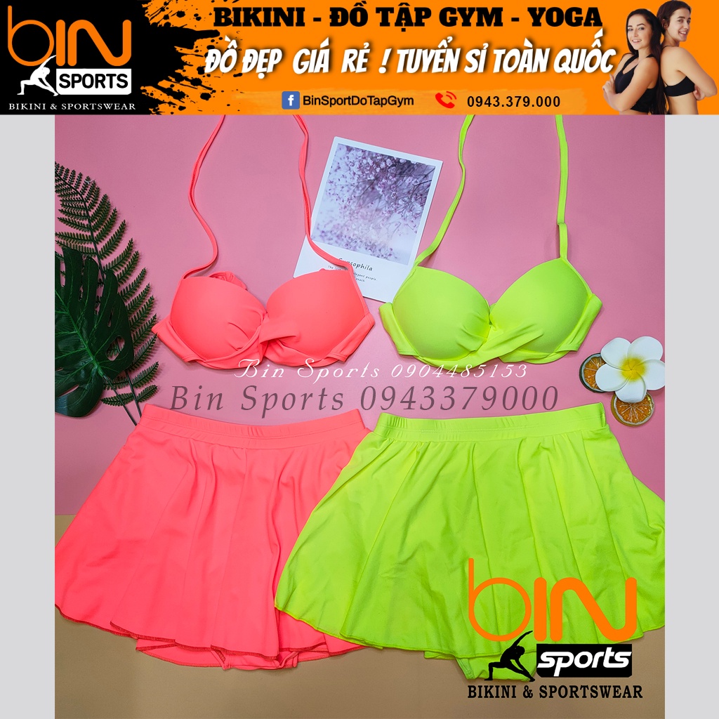 Bikini Bộ Bơi Nữ Hai Mảnh Quần Váy Freesize Bin Sports BHV067