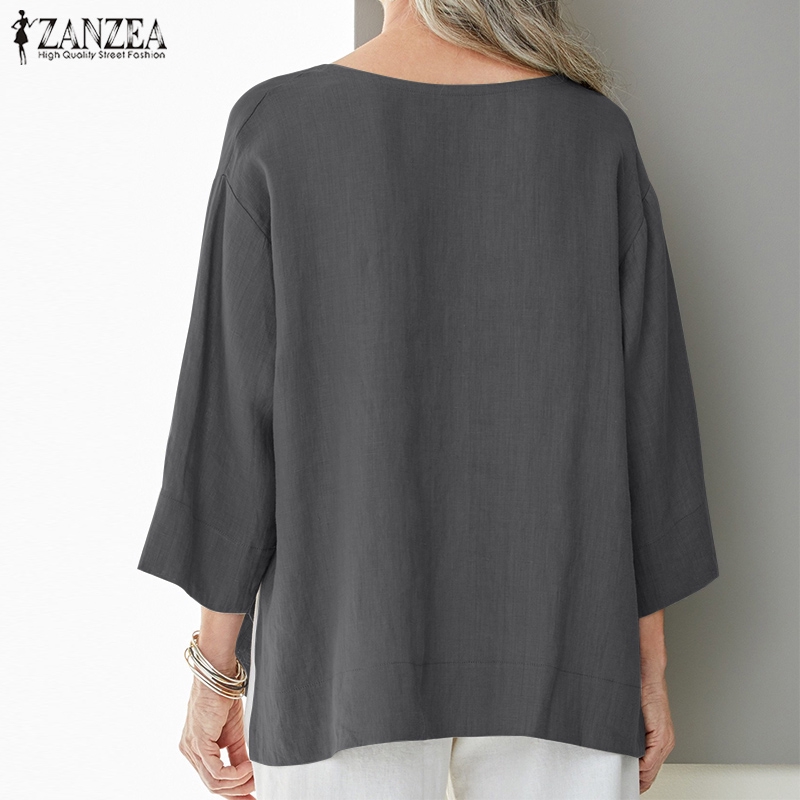 Áo Kiểu ZANZEA Tay Lỡ Cổ Chữ V Xẻ Tà Sành Điệu Cho Nữ