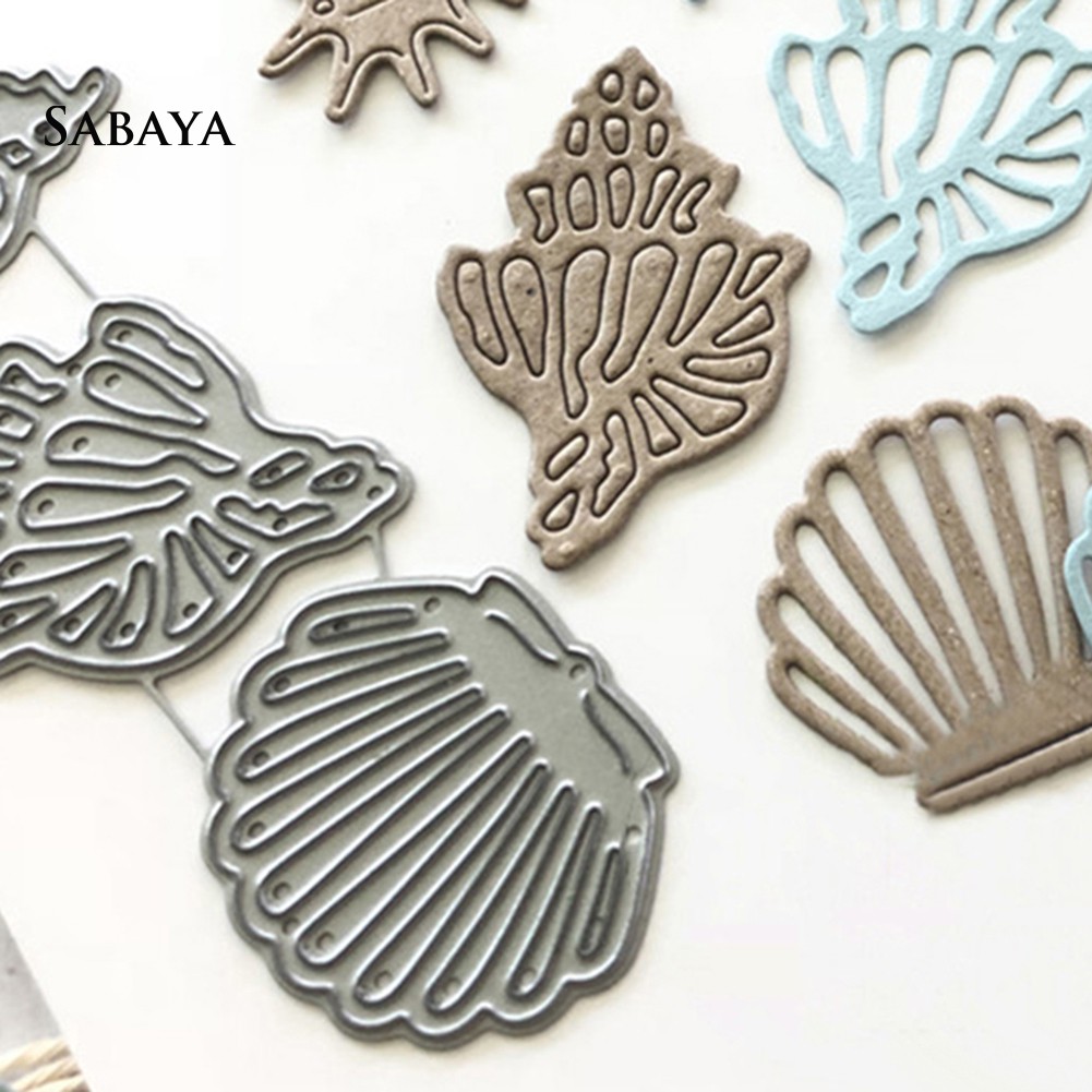 Bộ khuôn cắt giấy làm từ kim loại hình vỏ sò trang trí Scrapbook