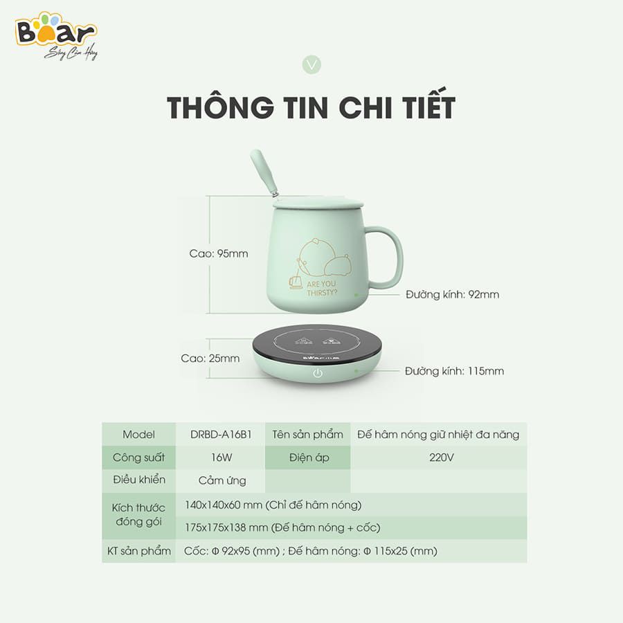 [FreeShip][Ship 2H]HOT! Đế làm nóng đồ uống,Đế Hâm Nóng Kèm Cốc Bear DRBD-A16B1