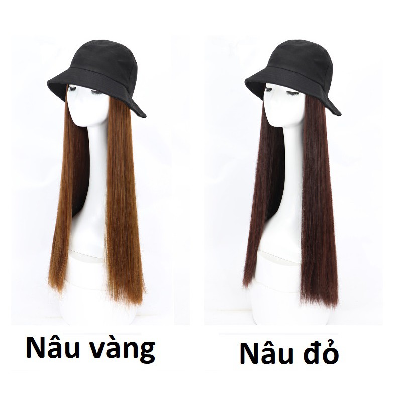 Tóc giả kèm mũ tai bèo đen thẳng dài 😍FREESHIP😍 tóc nón tai bèo