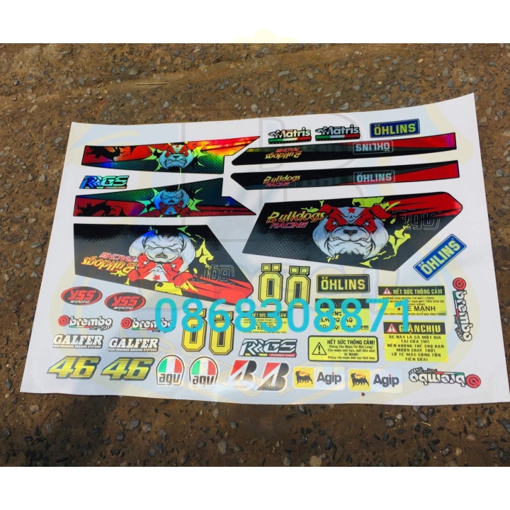 ( Quí khách vui lòng mang ra tiệm cho thợ dán ) Tem DREAM BULL DOG CHẤT LIỆU CROM TITAN 7 MÀU
