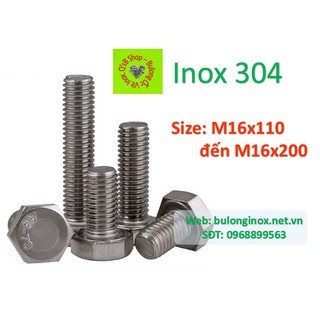 Bulong lục giác ngoài ren suốt size 16x110 đến 16x200 , ốc inox