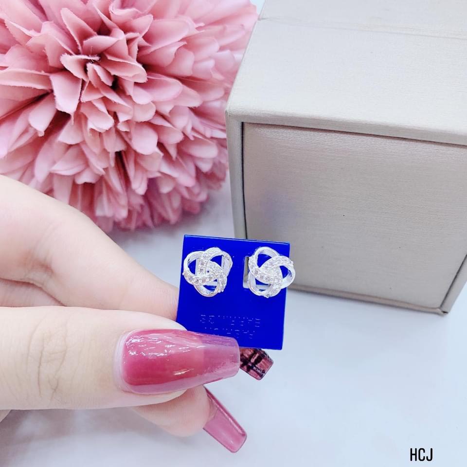 Bông tai nữ bạc thật mặt xoáy đính đá nhỏ xinh xắn - Kho sỉ bạc Nhất Linh