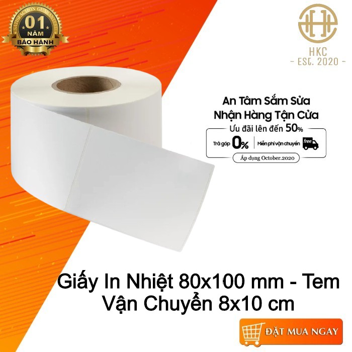 Giấy In Nhiệt 80x100 mm - Tem Vận Chuyển 8x10 cm