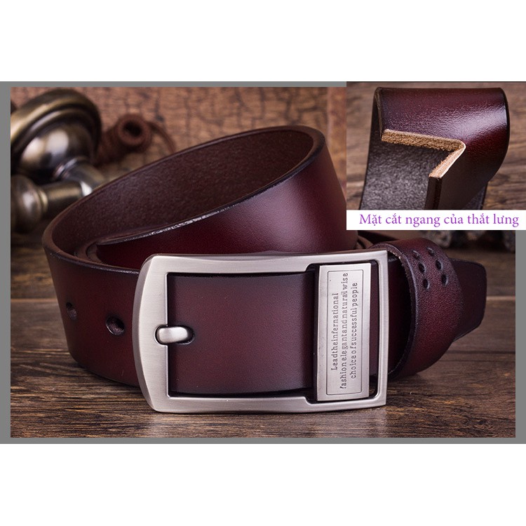 Thắt lưng nam da bò thật cao cấp, khóa cài hợp kim tặng kèm đinh đục lỗ thắt lưng.