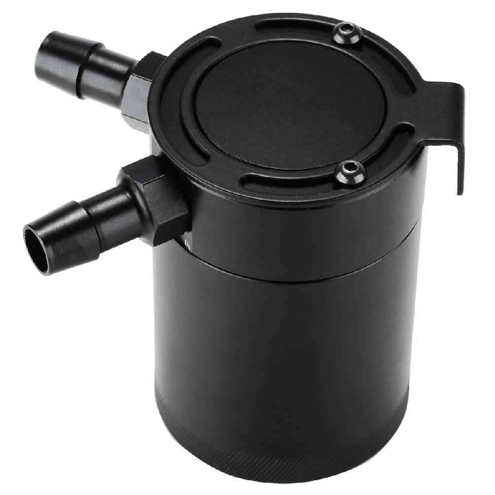 Universal 2-Port Compact Baffled Oil Catch Can 3/8" NPT Inlet Outlet Black