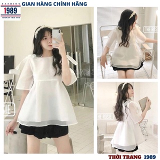 Áo babydoll nữ voan tơ 2 lớp nơ vai kiểu dáng hàn quốc ulzzang tiểu thư bánh bèo dễ thương -PHƯƠNG VŨ 1989