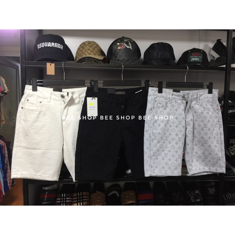 Quần bò ngố LV vân chìm bản đẹp, quần jean đùi nam - Bee Shop