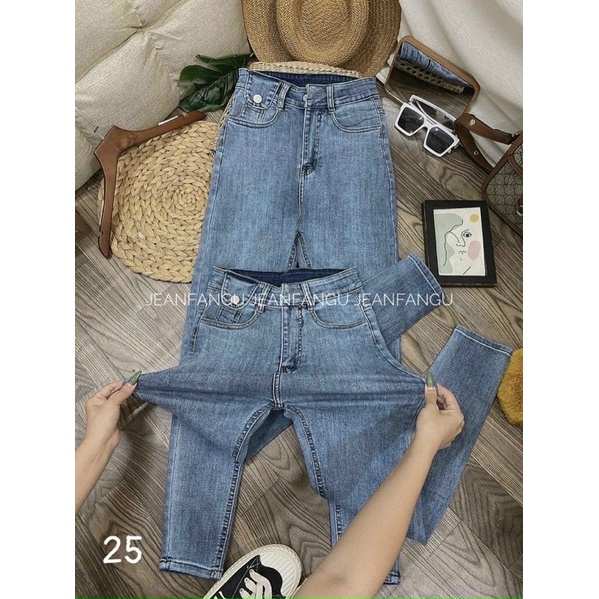 Quần jean bó skiny túi nắp cạp cao chất bò co giãn đẹp dày dặn , quần bò ôm giãn hách dáng by JEAN FANGU