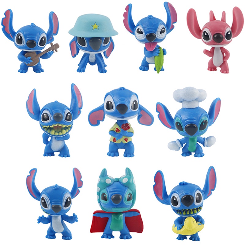 Set 10 Đồ trang trí Nhân Vật Hoạt Hình Lilo &amp; Stitch Dễ Thương
