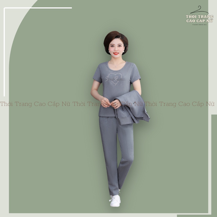 Bộ Thu Đông Nữ Bộ Nỉ Da Cá Dày Dặn, Bộ Mặc Nhà Trung Niên Dành Cho Bà Cho Mẹ Bigsize Màu Xanh Than Và Ghi TN25