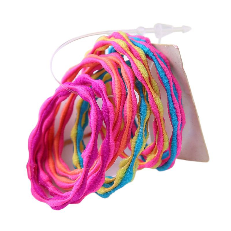 [Do] 10Pcs Children Girls Elastic Rubber Band Fluorescent Colorful Hair Rope Wavy Spiral Lumpy 