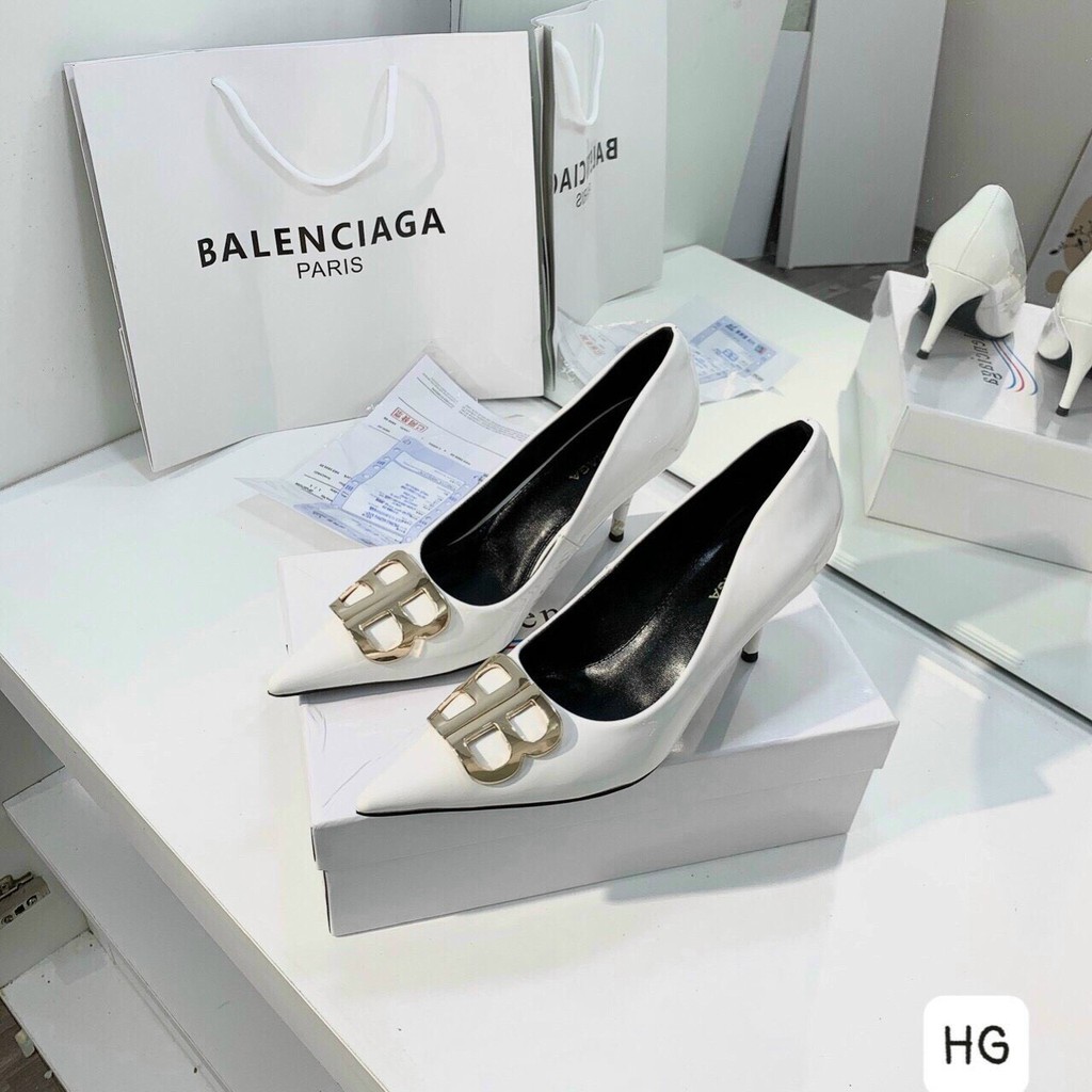 Giày Cao Gót Super Balen Chất Da Bóng 2 Màu Trắng Đen Siêu Sang Chảnh