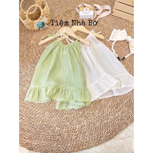 [Hàng Thiết Kế] Váy Yếm Đi Biển Phong Cách Hàn Quốc Cho Bé Gái, Đầm 2 Dây Buộc Vai Đi Chơi Cho Bé 7-15kg