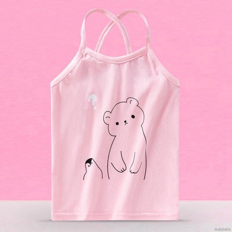 Áo yếm hai dây không tay vải cotton in hình vẽ hoạt họa thời trang mùa hè dành cho bé gái