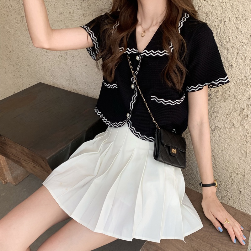 Áo cardigan IELGY dệt kim mỏng tay ngắn dáng rộng thời trang Hàn Quốc dành cho nữ