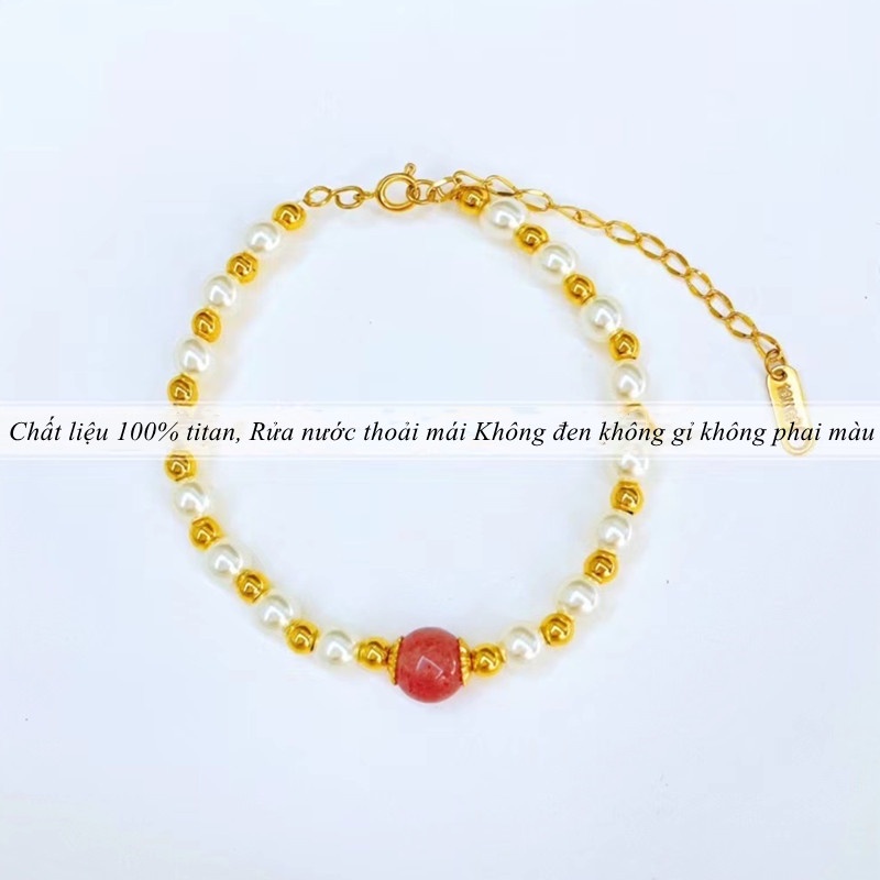Vòng tay titan nữ không gỉ thiết kế đá thạch anh hồng phong cách thời trang nhẹ nhàng ngọt ngào
