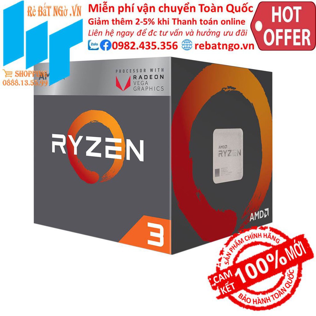 Bộ vi xử lý CPU AMD Ryzen 3 2200G 3.5 GHz - 3.7 GHz, 4MB - AM4 - Box