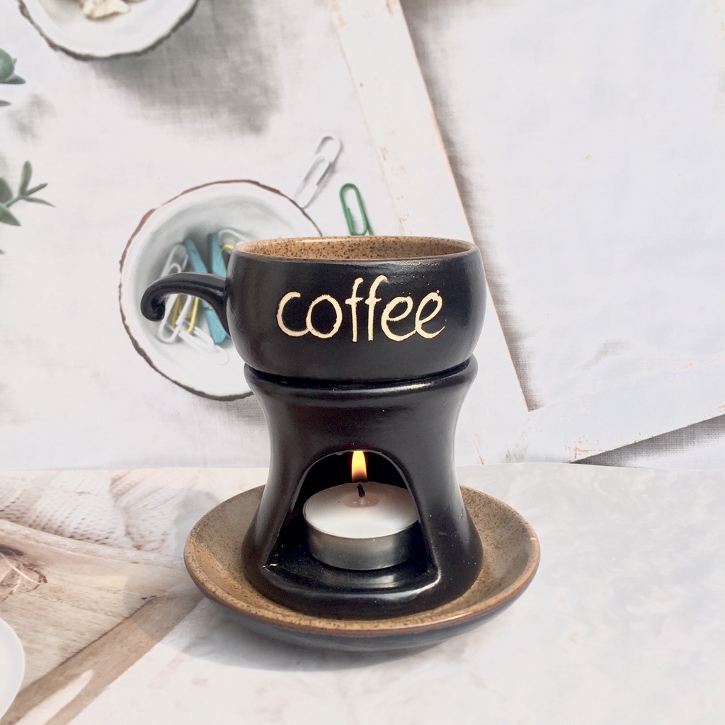 Bộ Bếp Tách Trà đun hâm nóng☕ coffee/ cà phê/ coffee Bát Tràng☕ (Tặng kèm nến) S161