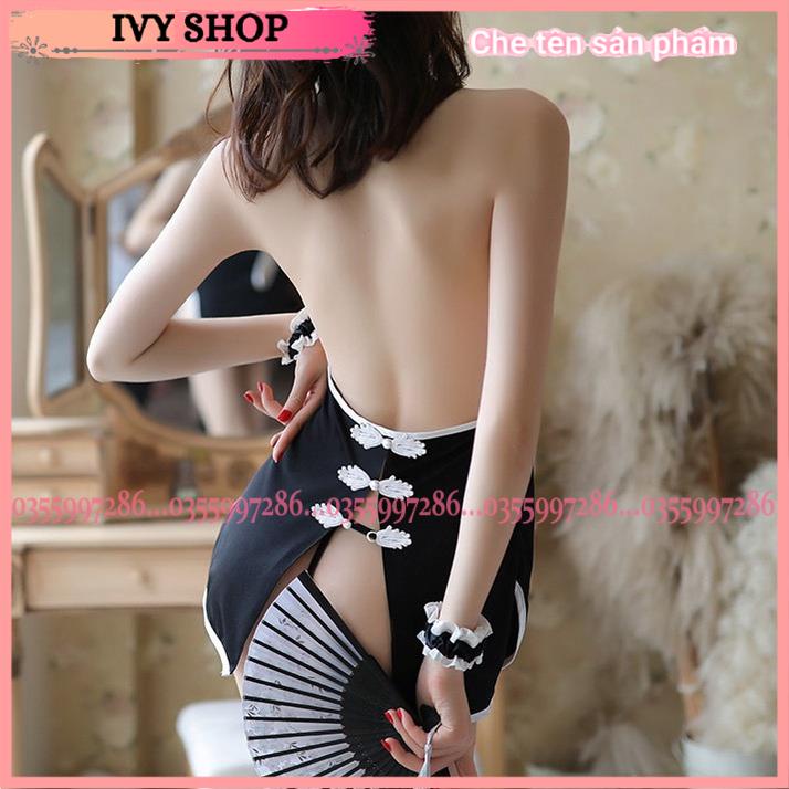 Váy Ngủ Sườn Xám Phong Cách Trung Hoa, Đầm Ngủ Sexy Khoen Ngực, Xẻ Tà SX002, SX003