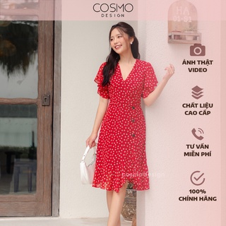 [COSMO Design] Váy Xoè Hoa Đỏ Tay Cánh Tiên , Gấu Bèo