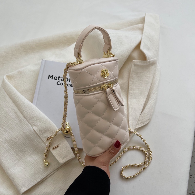 Túi Đeo Chéo Hình Trụ Phối Dây Xích Thiết Kế Mới 2022 Thời Trang Mùa Hè Cho Nữ