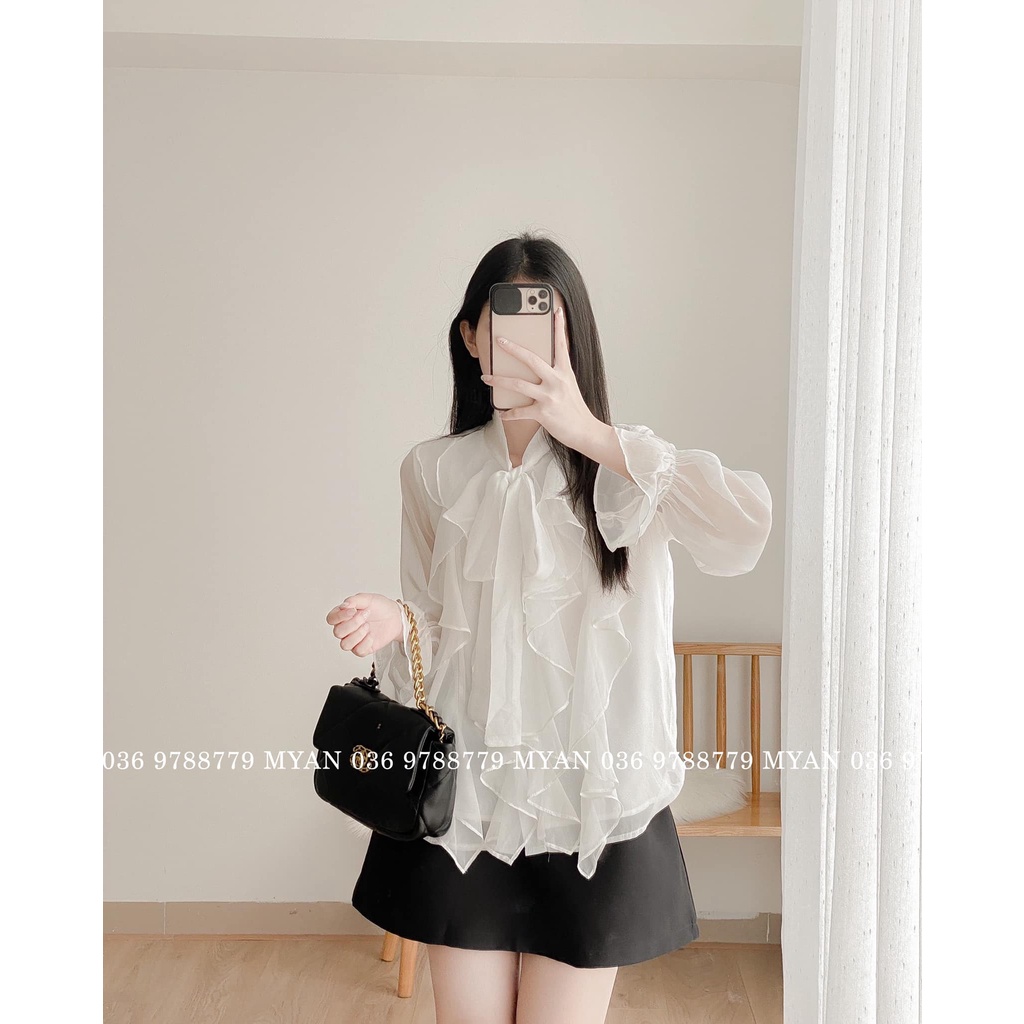 Áo sơ mi nơ cổ bèo chun tay Avn012201