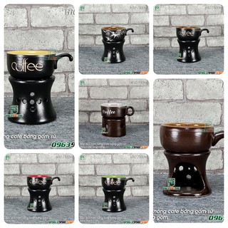 Ly cafe sứ kèm bếp đun hâm nóng cafe gốm Bát Tràng