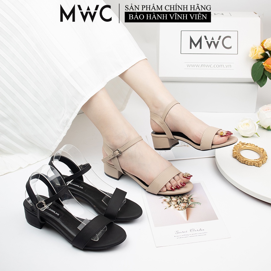 Giày Cao Gót Nữ Quai Ngang Đế Vuông MWC  Sandal Cao Gót Nữ Đế Cao 3cm Màu Đen Và Kem Siêu Xinh MWC NUCG-3956