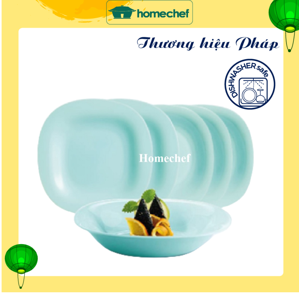 Bộ đĩa (dĩa) Luminarc Carine thủy tinh xanh ngọc 6 chi tiết, dùng lò vi sóng, máy rửa bát - CR6A