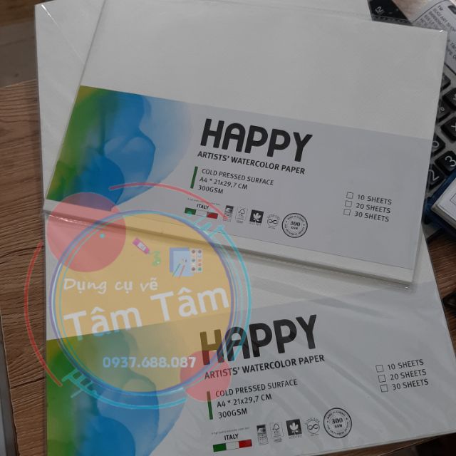 Giấy Canson 300gsm size lớn A2-A1-Giấy vẽ màu nước Happy 300gsm