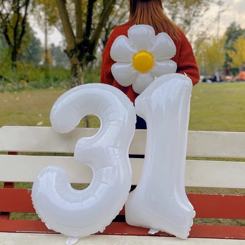 Bong Bóng Hình Hoa Cúc Trắng 40cm + 32 Inch Dùng Trang Trí Sinh Nhật / Đám Cưới / Valentine